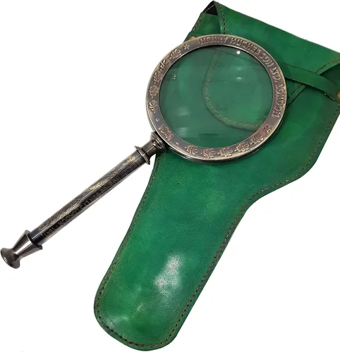 Vintage Henry London latón lupa verde caso náutico marino mano antiguo escritorio decoración instrumento educativo coleccionable