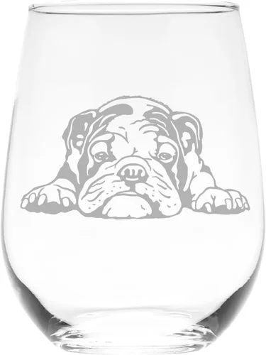 C M Copa de vino sin tallo con temática de Bulldog Inglés, 1 pieza, regalo de Bulldog Inglés para hombres y mujeres. 17 onzas