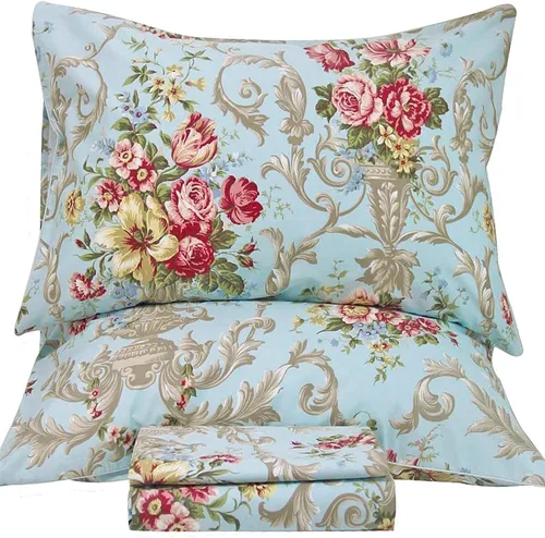 Miniatura 25 de QSH Juego de sábanas tamaño King con estampado floral - Estampado botánico de flores verdes, pájaros y mariposas, ropa de cama de algodón egipcio