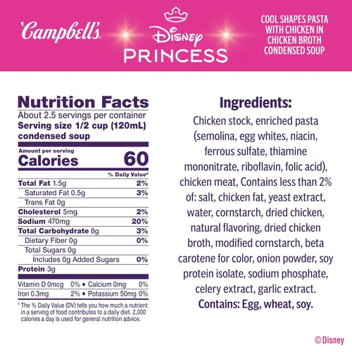 Miniatura 2 de Campbell's Kids Soup, Disney Princess, pasta en forma de princesa en sopa de pollo, lata de 10.5 onzas