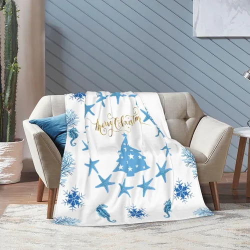 Miniatura 7 de Manta de Navidad de 50 x 40 pulgadas, diseño de caballito de mar, estrellas de mar, estrellas de mar, franela suave y cálida, regalo para adultos