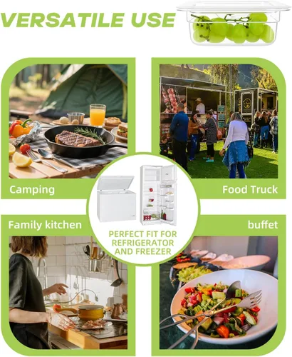 Miniatura 7 de Paquete de 6 bandejas para alimentos con tapas, tamaño 1/6 irrompible, apilable, de plástico, para fiestas, catering, cocinas caseras, preparación