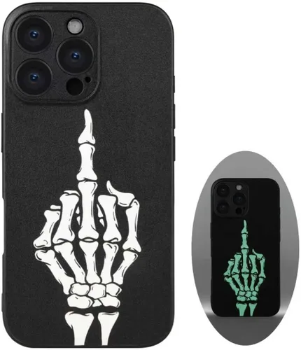 Miniatura 32 de X spirit Funda de teléfono de calavera para iPhone 13, dedo medio, diseño gótico luminoso de esqueleto genial oscuro y con estilo emo, estilo rock n