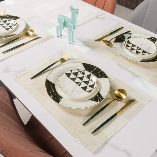 Miniatura 4 de Juego de 4 manteles individuales beige, manteles individuales de lino de doble capa, manteles individuales de primavera a cuadros de cocina
