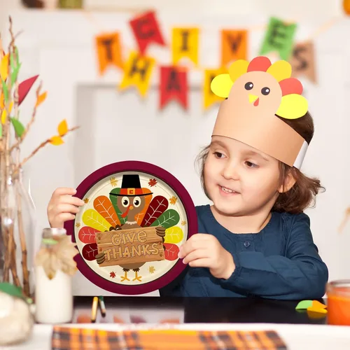 Miniatura 4 de Kit de suministros para fiesta de Acción de Gracias con tema de pavo, vajilla desechable de otoño incluye, platos de papel para cena, platos