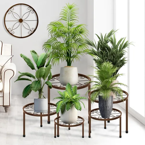 Miniatura 8 de CADANI Paquete de 5 soportes de metal para plantas para interiores y exteriores, soporte de hierro antioxidante, soporte resistente para macetas