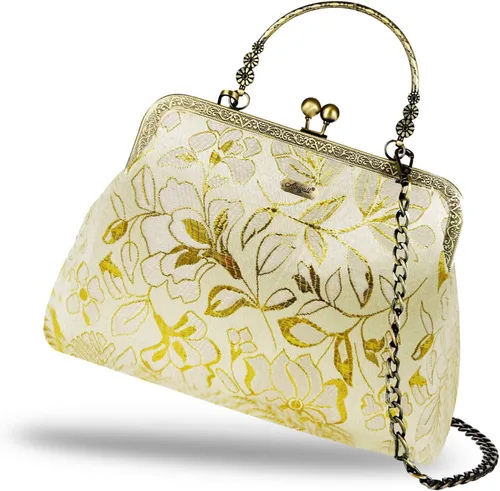 Miniatura 134 de Bolso floral con asa superior, bolso de noche Kiss Lock para mujer, bolso vintage