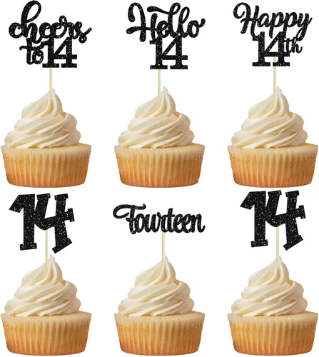 Miniatura 57 de 30 piezas Adornos para pastel de cumpleaños de 6 años, seis brillos, hola 6, púas para cupcakes, felicitaciones a los 6 años, decoraciones