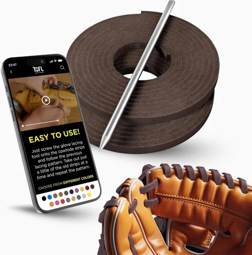 Miniatura 15 de TOFL Kit de encaje para guantes de sóftbol y béisbol Kit de reparación de cordones de guante de encaje 2 cordones de cuero con aguja de cordones