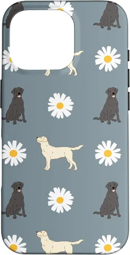 Miniatura 20 de Labrador Retriever y Daisy Flower Pattern - Carcasa para iPhone 17, color azul polvoriento