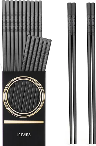 GLAMFIELDS - 10 pares de palillos de fibra de vidrio; palillos reutilizables japoneses y chinos, aptos para lavavajillas, antideslizantes, 9 1/2