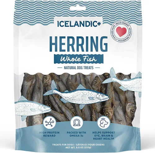 Icelandic+ Arenque de pescado entero, bolsa de 9 onzas, golosinas para perros, puro capturado en la naturaleza y secado al aire, aperitivo de un