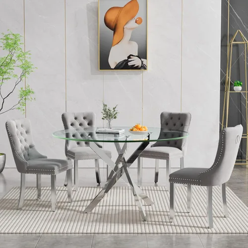 Miniatura 71 de Juego de 4 mesas de comedor de cristal para 4, juego de 4 mesas y sillas de cocina modernas, juego de mesa de comedor de cocina de 5 piezas con mesa