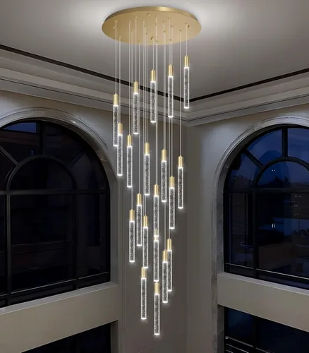Miniatura 12 de HAIXIANG Candelabro de techo alto de 118 pulgadas, colgantes lineales de cristal, regulables remotos, techos inclinados compatibles, negro mate