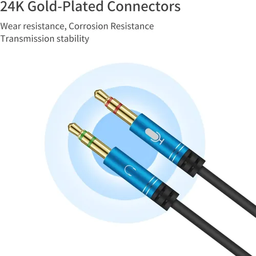 Miniatura 7 de Divisor de auriculares para computadora de 0.138 in hembra a 2 auriculares dobles de 0.138 in macho micrófono de audio y cable divisor en Y, Azul