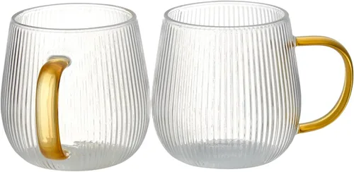Miniatura 9 de GLASKEY Juego de 2 tazas de café de vidrio de borosilicato, tazas de café de vidrio de 12 onzas con patrón de rayas verticales, taza de té