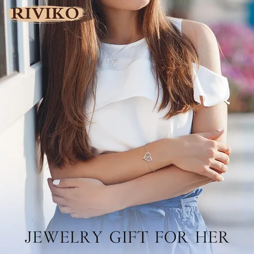 Miniatura 4 de RIVIKO Pulseras de Iniciales de Corazón para Mujeres, Pulseras de Letra de Plata de Ley 925, Joyería de Encanto Personalizado del Alfabeto para San
