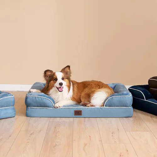 Miniatura 9 de EHEYCIGA - Cama ortopédica XL de perro grande/muy grande, impermeable, de espuma viscoelástica y espuma tipo caja de huevos, bordes elevados, azul