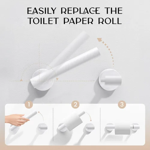Miniatura 3 de Day Moon™ Soporte de pared para papel higiénico blanco mate, soporte giratorio moderno para rollo de papel higiénico