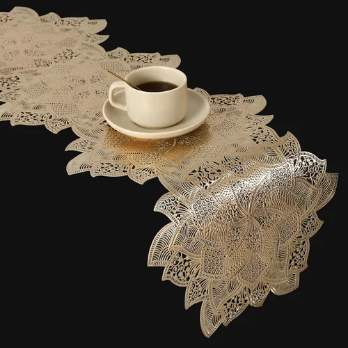 Miniatura 2 de FAVE Camino de mesa dorado de 36 pulgadas con forma de flor, camino de mesa corto lavable para bodas, banquetes, cumpleaños, fiestas, restaurantes