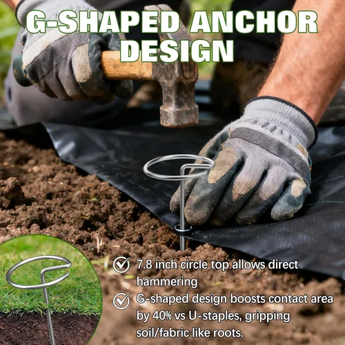 Miniatura 3 de Grapas de jardín resistentes de 6 pulgadas, paquete de 40 estacas de acero galvanizado de calibre 8 con parte superior circular, grapas