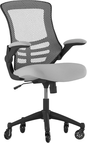 Miniatura 10 de Flash Furniture Kelista Silla de oficina ergonómica giratoria de malla negra con brazos abatibles y ruedas transparentes