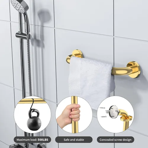 Miniatura 3 de Barra de agarre de ducha de acero inoxidable de 12 pulgadas, mango de ducha ZUEXT dorado, barra de equilibrio de baño, barra de soporte