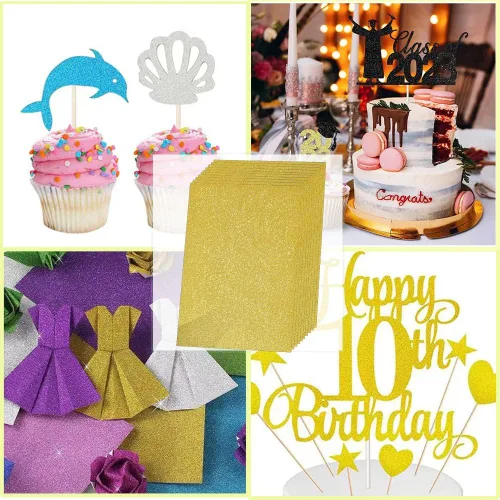 Miniatura 7 de SALEMAR Papel Cartulina con Purpurina Dorada, Cartulinas Brillantes para Cricut, Papel con Purpurina para Crear Tarjetas de Felicitación, Adornos