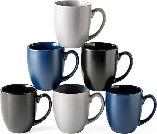 Miniatura 13 de AmorArc Juego de 6 tazas de café de 16 onzas, tazas de café grandes de cerámica para hombre, mujer, papá, mamá, tazas de café modernas con asa