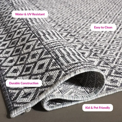 Miniatura 7 de SAFAVIEH Alfombra lavable al aire libre, colección Courtyard - 2'3" x 5', gris y negro, no desprende pelusa y fácil limpieza, ideal para patio