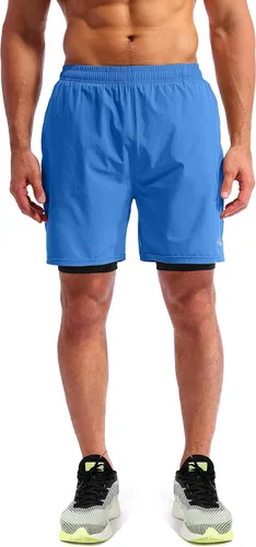 Miniatura 2 de Pudolla Mens 2 in 1 Running Shorts 7" Quick Dry Gym Athletic Workout Shorts for Men with Phone Pockets