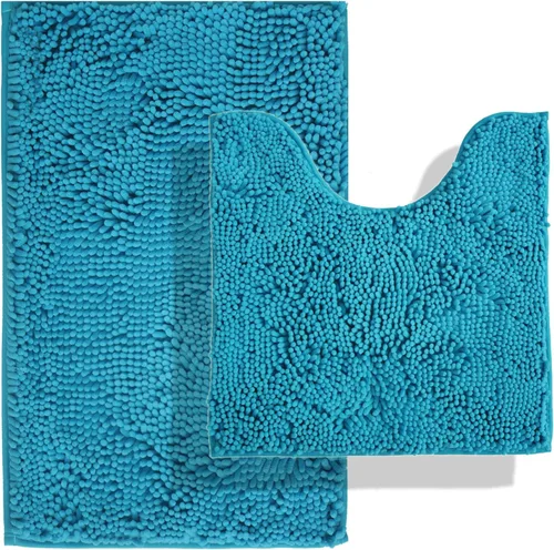 Miniatura 12 de Juegos de alfombras de baño de 2 piezas, alfombra de baño de felpilla extra suave ultra absorbente, alfombra de baño con base antideslizante de PVC
