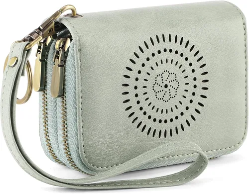Miniatura 11 de SENDEFN Tarjetero de cuero para tarjetas de crédito, cartera pequeña para mujer, bloqueo RFID, doble cremallera con ventana de identificación