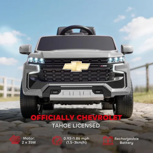 Miniatura 3 de Aosom Chevrolet Tahoe Ride On Car con licencia de 12 V 7 AH batería de juguete con control remoto parental, luces LED, música, suspensión de 4 Gris