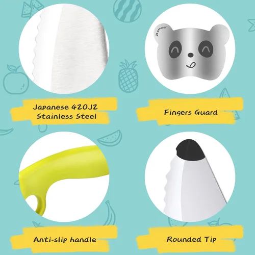 Miniatura 4 de Juego de cuchillos para niños para cocina real con anillo educativo, delantal ajustable y sombrero de chef, cuchillo de entrenamiento para niños
