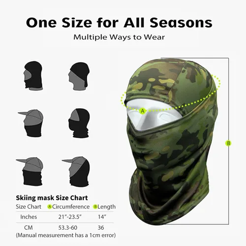 Miniatura 5 de Máscara facial de camuflaje militar, bandana, pasamontañas, capucha para hombres y mujeres, entrenamiento táctico, ciclismo, esquí, resistente al