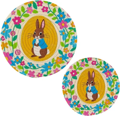 Miniatura 26 de Salvamanteles para platos calientes, ollas y sartenes, 2 soportes para ollas, resistentes al calor, de algodón, redondos, para encimera de cocina