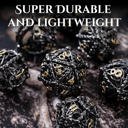 Miniatura 5 de Juego de dados de metal para DND – Diseño único de orbe hueco redondo para un mejor rodamiento – Hermoso juego de nudos celtas para juegos de rol