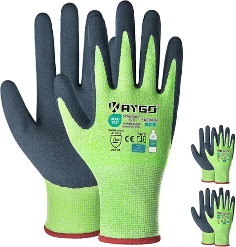 Miniatura 10 de KAYGO Guantes de trabajo para mujer, guantes de trabajo de seguridad ecológicos con revestimiento de goma transpirable, KGE19L, 3 pares Púrpura