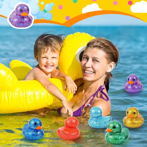Miniatura 6 de Deekin 6 piezas de surtido de patos de goma multicolor para Navidad, juguetes de pato de goma con sonido para niños, bebés, baño, ducha, piscina