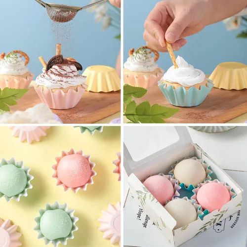 Miniatura 5 de 100 PCS Moldes de Papel Brioche para Hornear Moldes para Cupcakes Papel Antiadherente Recubierto Moldes Estándar para Muffins para Bodas Fiestas Rosa
