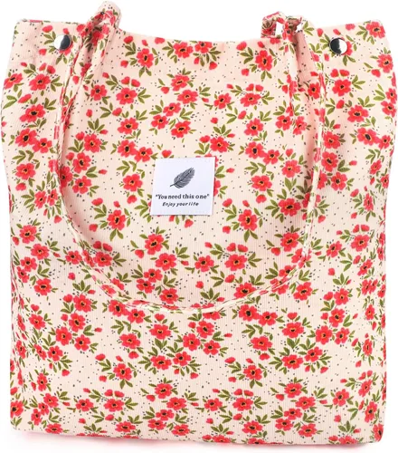 Miniatura 32 de Ayieyill - Bolsa de pana para mujer y niña, con correa de lona para colgar al hombro, bolsa con bolsillo
