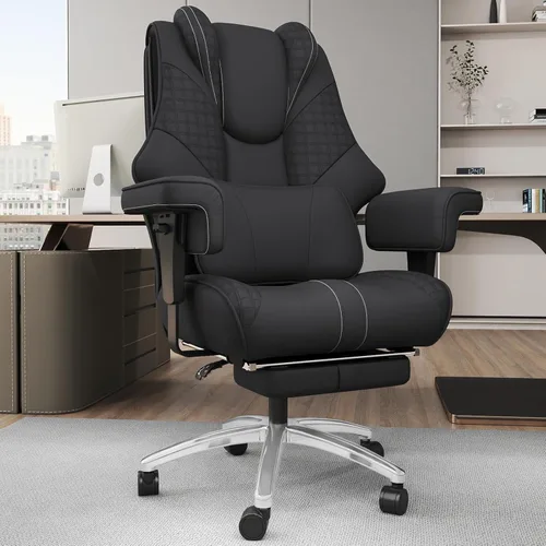 Silla de oficina grande y alta de 400 libras, silla ejecutiva de cuero ergonómica ancha para personas pesadas con reposapiés, silla reclinable de