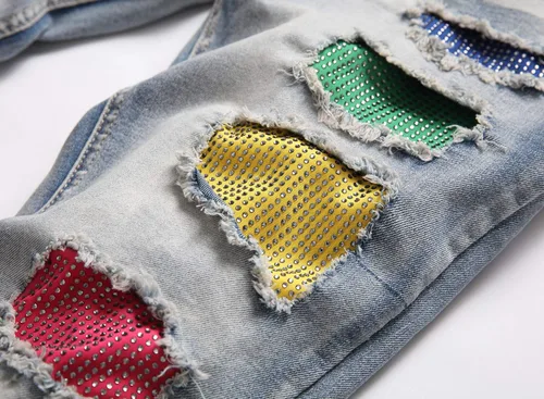 Miniatura 5 de Skinny Slim Fashion - Jeans elásticos para hombre, con agujeros rectos, estilo hip hop, para motociclista