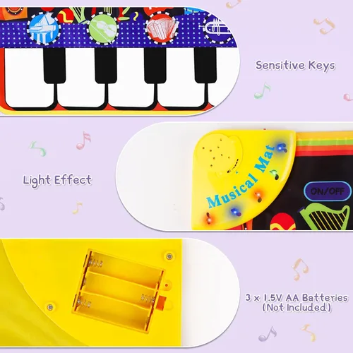 Miniatura 5 de Alfombrilla de piano musical para niños pequeños – 28 sonidos musicales de suelo, piano teclado, danza, juguete y regalo para niños de 1 a 5 años
