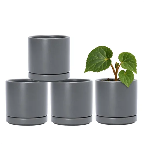 Miniatura 16 de D'vine Dev Juego de 4 macetas pequeñas de cerámica, maceta para suculentas de 3.5 pulgadas para plantas con orificio de drenaje y platillo