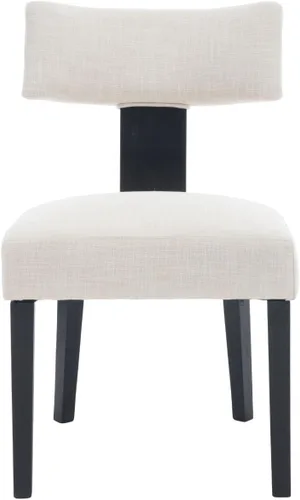 Miniatura 7 de Juego de 2 sillas de comedor de madera negra, modernas sillas tapizadas para comedor y cocina, asiento de lino beige y respaldo medio, silla