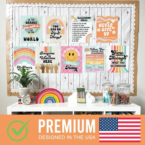 Miniatura 3 de Hadley Designs Póster motivacional para decoración de aula, 9 pósteres de aula de mentalidad de crecimiento, decoración de pared inspiradora