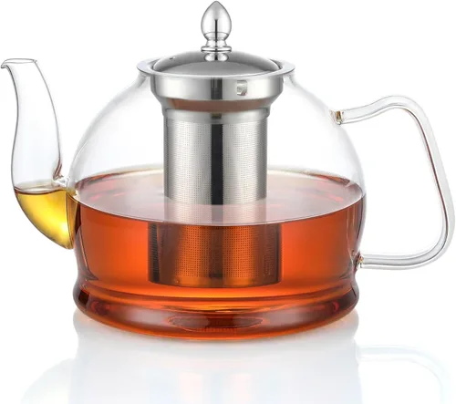 Miniatura 8 de HIWARE Tetera de vidrio de 33.8 fl oz con infusor extraíble, hervidor de té seguro para estufa, juego de té de hojas sueltas y florecientes