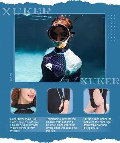 Miniatura 2 de XUKER Women Men Wetsuit 2mm 3mm, Neoprene Wet Suits Front/Back Zip in Cold Water Full Body Dive Suit for Water Sports
